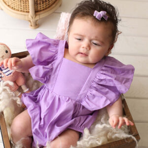Gövdesi Fırfırlı Lila rengi Pamuklu Bebek Doğum Günü Tulumu