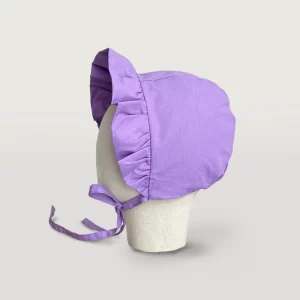 Lila Renk Siperli Bağcıklı Poplin Bebek Şapkası
